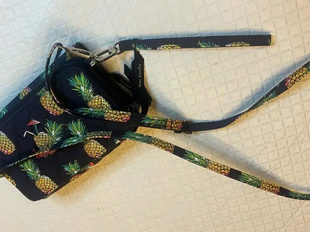 Vera Bradley Toucan Party RFID All in One Crossbody Bag pineapple pins colada